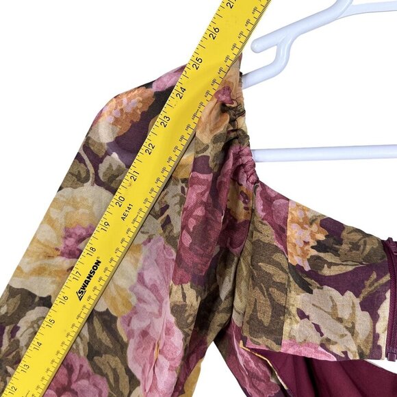 Showpo Women 6 Floral Mini Chiffon Cutout Dress Long Puff Sleeve Sweetheart Neck - Picture 13 of 16